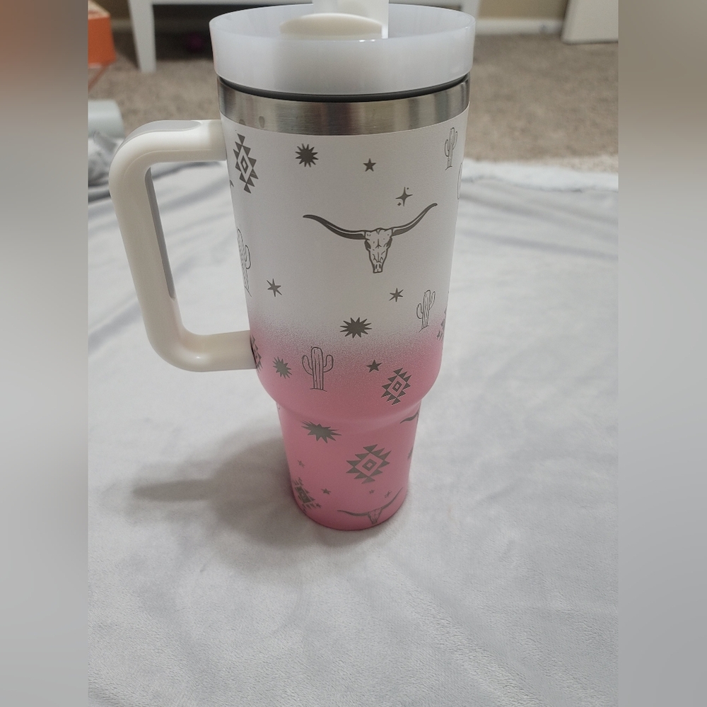 Cowgirl core Pink and White Stainless Steel Water Cup